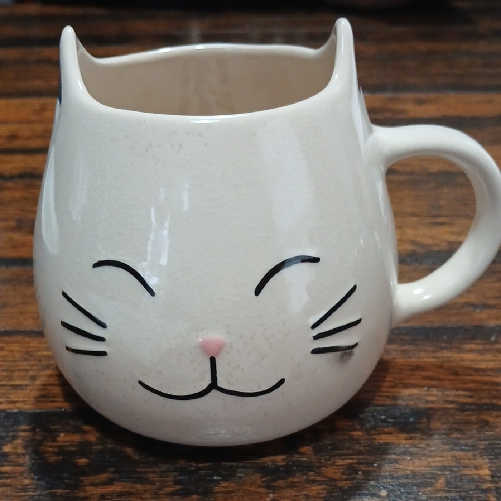 Cost Plus World Market Beige Cat Face Mug